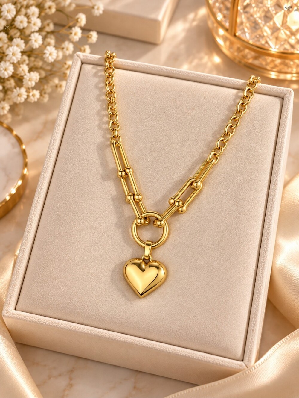 Elegant Horse shoe Stainless Steel Heart Pendant Chain Necklace